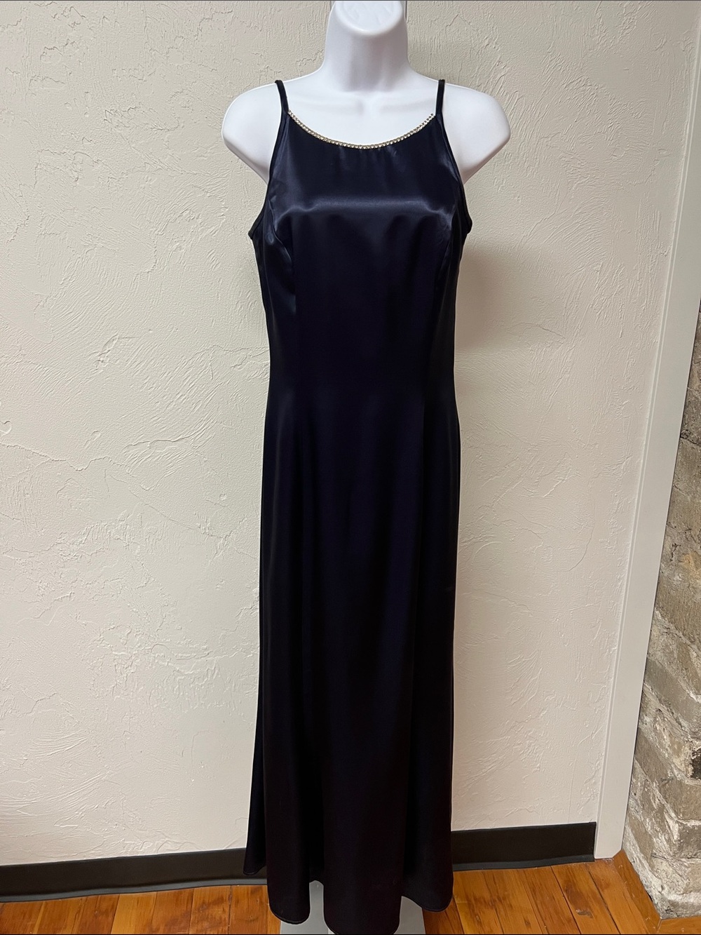 VTG 90s Jessica McClintock Satin Maxi Slip Dress Rhinestone Neckline Size 5/6